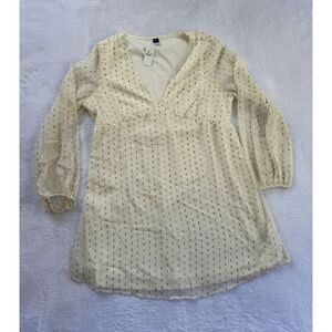 Old Navy Off White & Gold Knee Length Dress, Size L, NWT, Long Sleeve Balletcore